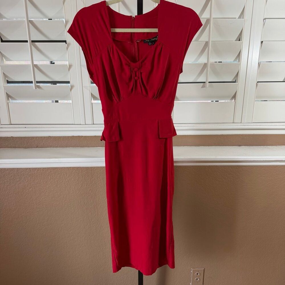 Stop Staring Red Dress Pencil Bodycon Pinup Bombshell 50s Inspired Retro Glam L